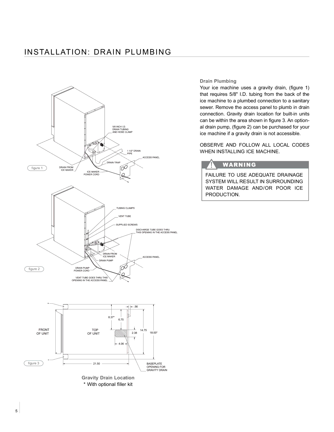 Aga Ranges ACIM-15 manual Installation Drain Plumbing, Gravity Drain Location 