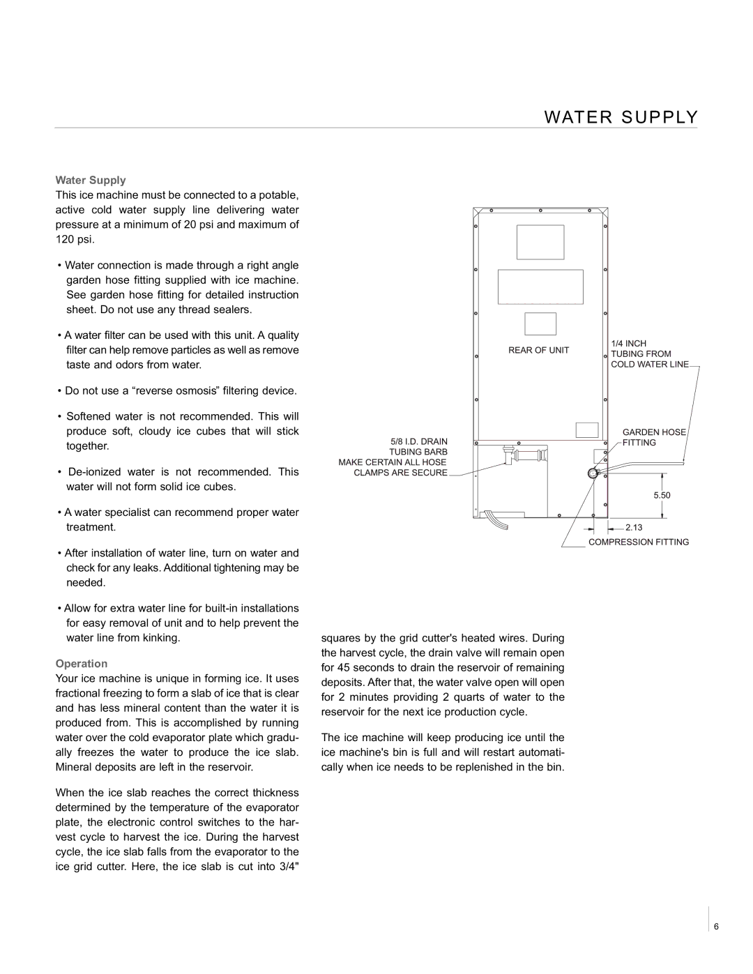 Aga Ranges ACIM-15 manual Water Supply, Operation 