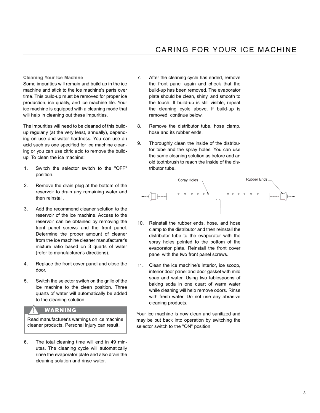 Aga Ranges ACIM-15 manual Caring for Your ICE Machine, Cleaning Your Ice Machine 