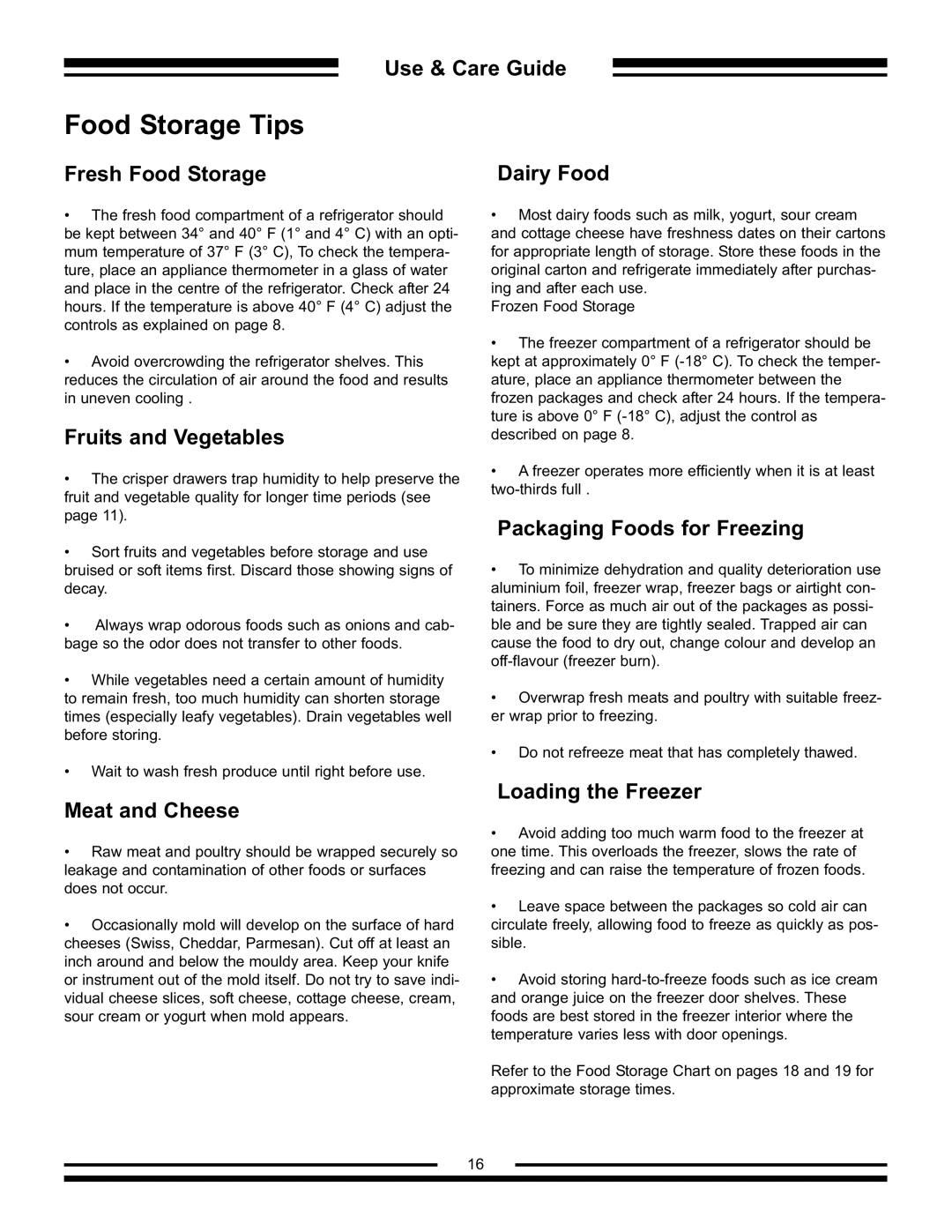 Aga Ranges AFHR-36 manual Food Storage Tips 