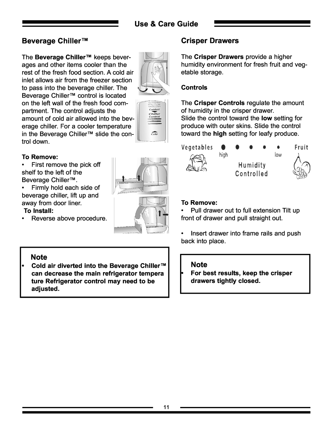 Aga Ranges AFHR-36 manual Beverage Chiller, Crisper Drawers, Use & Care Guide 