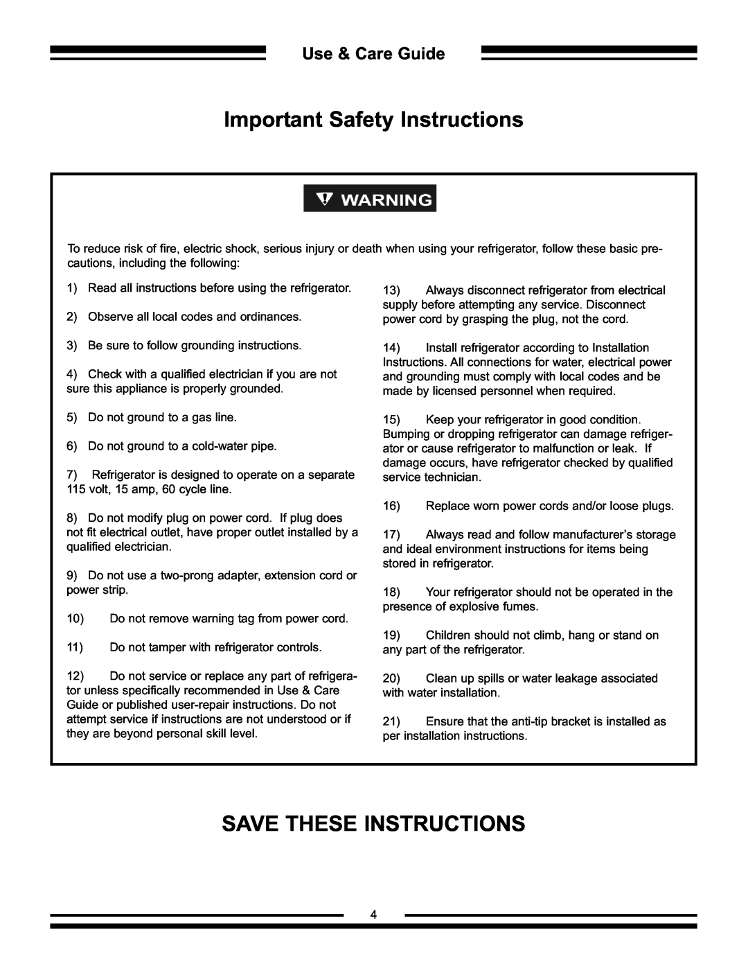 Aga Ranges AFHR-36 manual Important Safety Instructions, Save These Instructions, Use & Care Guide 