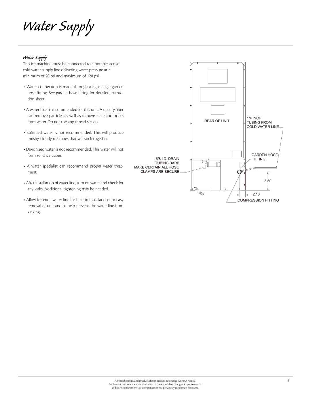 Aga Ranges Aga 30AIM 115V manual Water Supply 