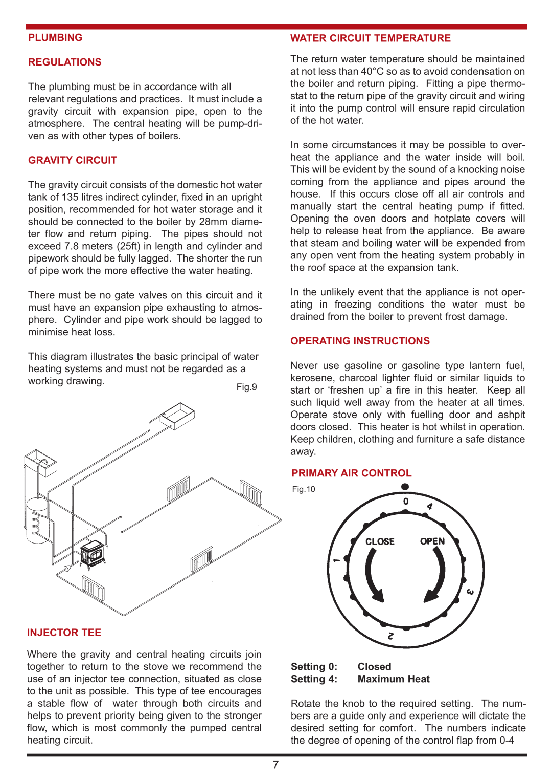 Aga Ranges Berrington manual Plumbing Regulations, Gravity Circuit, Water Circuit Temperature, Operating Instructions 