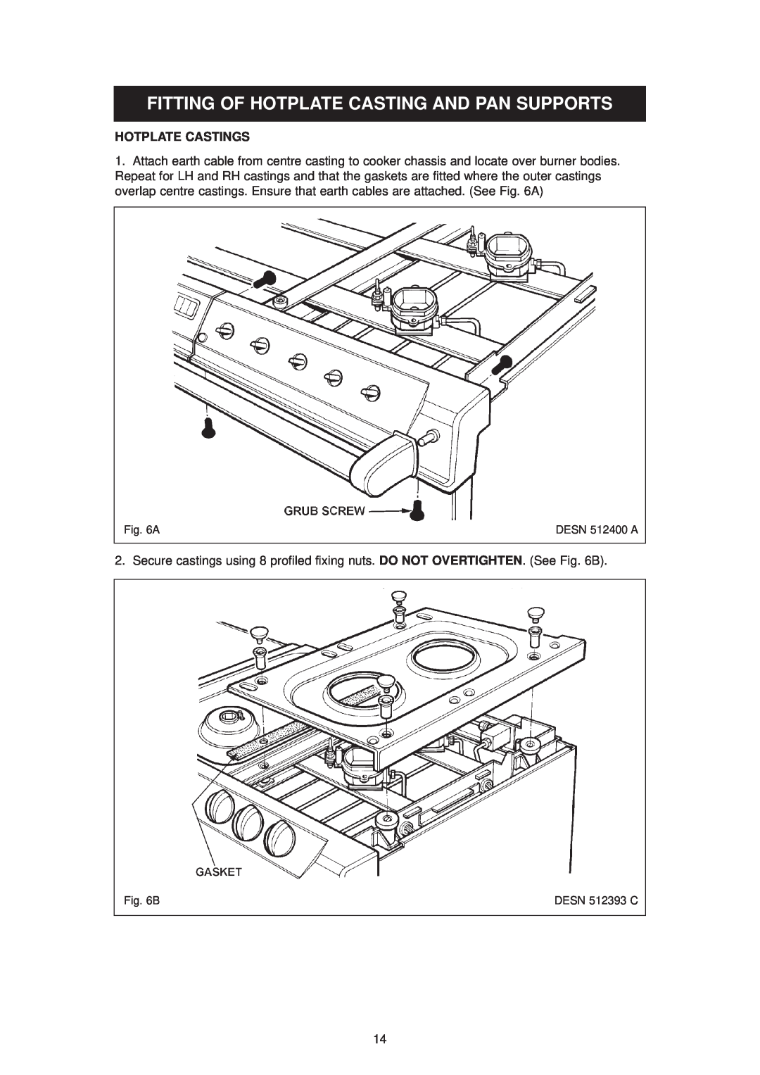 Aga Ranges DC6 (FFD) owner manual Fitting Of Hotplate Casting And Pan Supports, Hotplate Castings 
