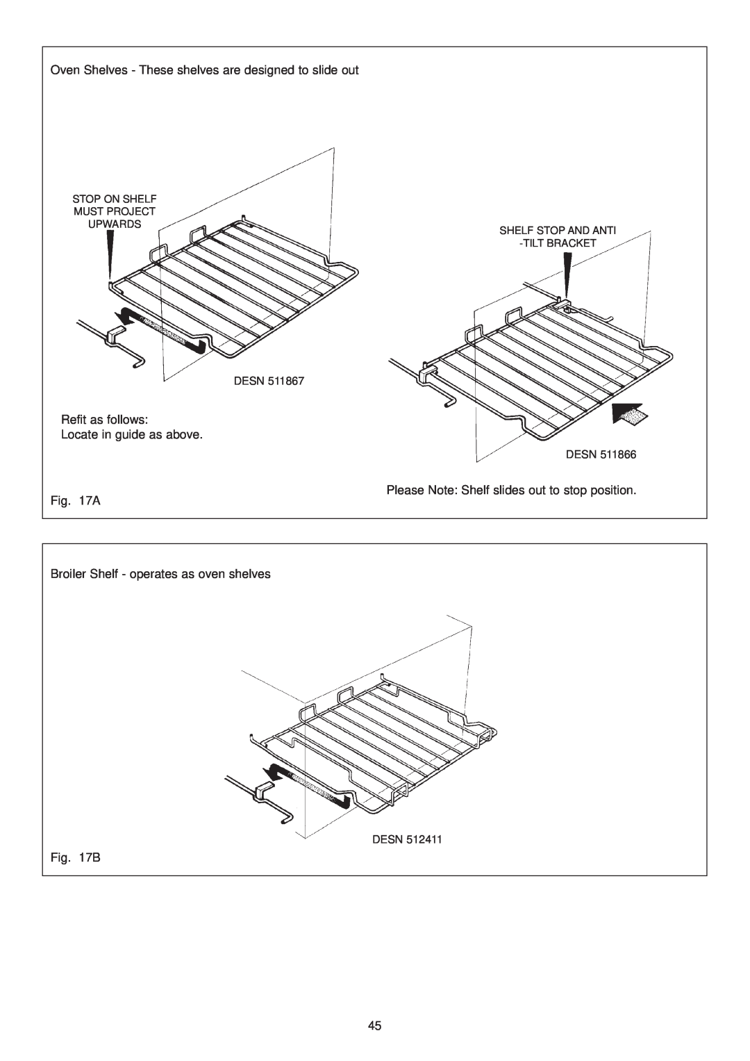 Aga Ranges DC6 (FFD) Oven Shelves - These shelves are designed to slide out, Refit as follows Locate in guide as above, A 