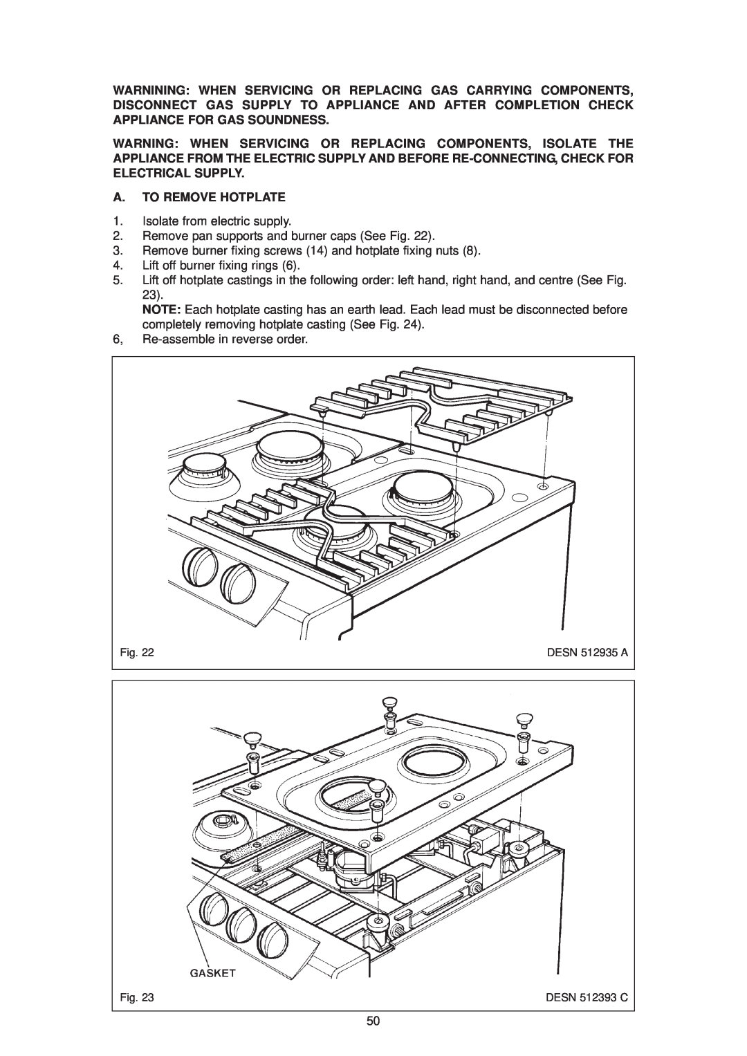 Aga Ranges DC6 (FFD) owner manual A. To Remove Hotplate 