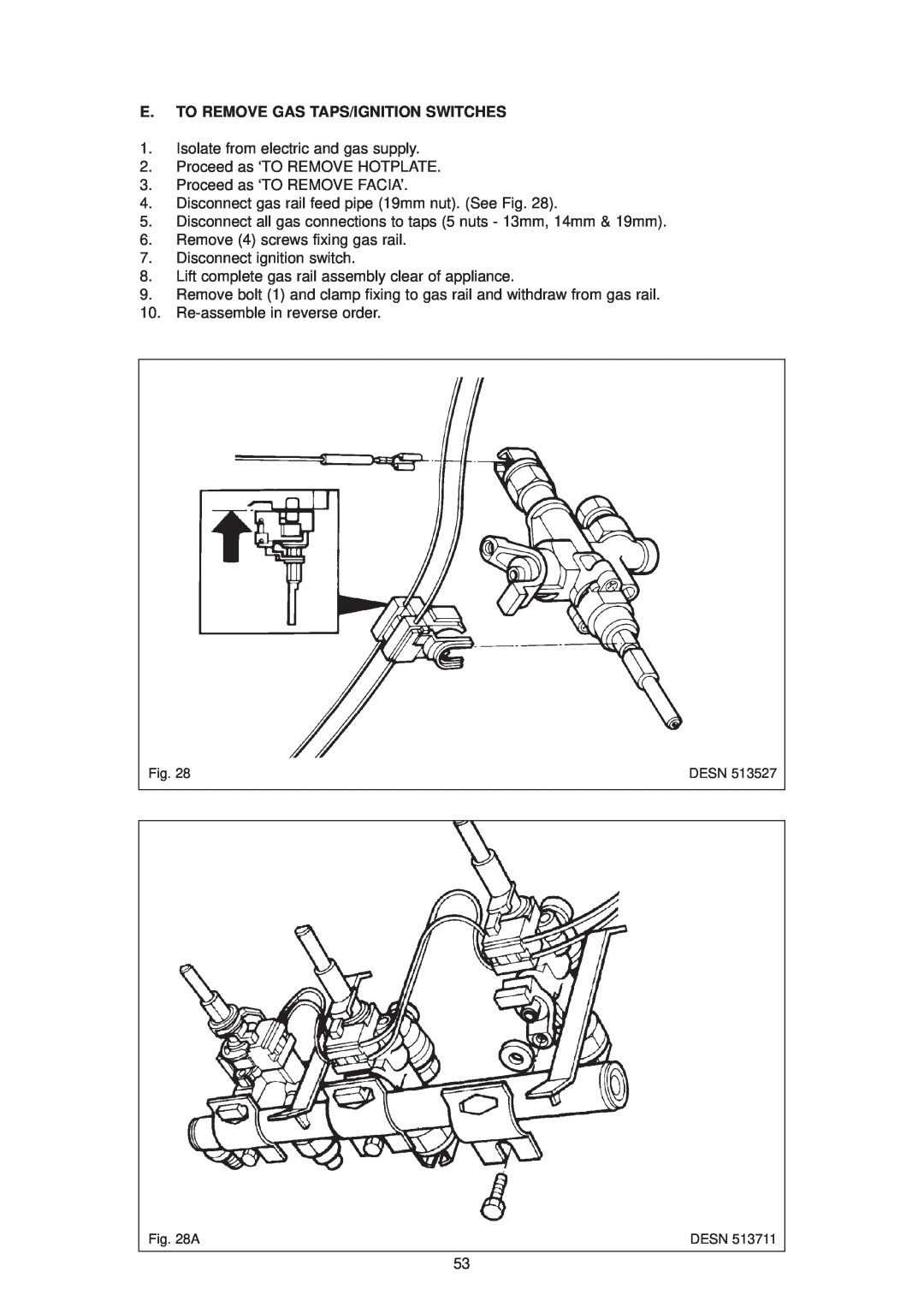 Aga Ranges DC6 (FFD) owner manual E. To Remove Gas Taps/Ignition Switches 