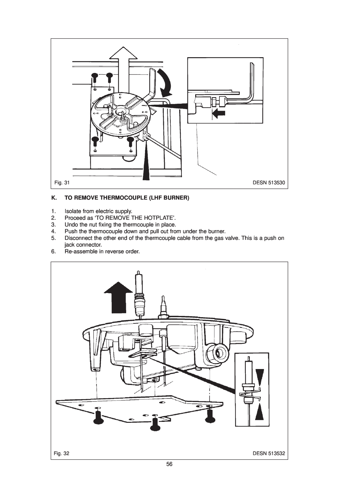 Aga Ranges DC6 (FFD) K. To Remove Thermocouple Lhf Burner, Isolate from electric supply, Re-assemble in reverse order 