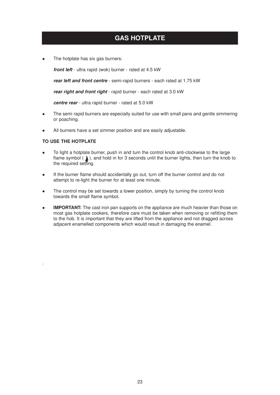 Aga Ranges dc6 owner manual GAS Hotplate, To USE the Hotplate 