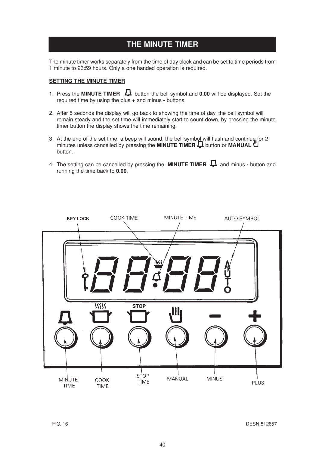 Aga Ranges dc6 owner manual Setting the Minute Timer 