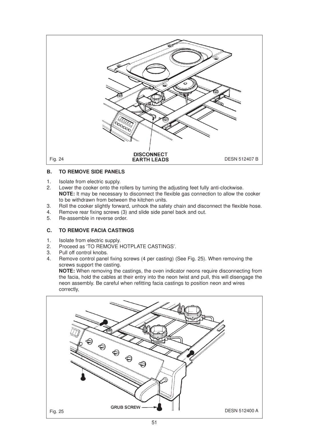 Aga Ranges dc6 owner manual To Remove Side Panels, To Remove Facia Castings 