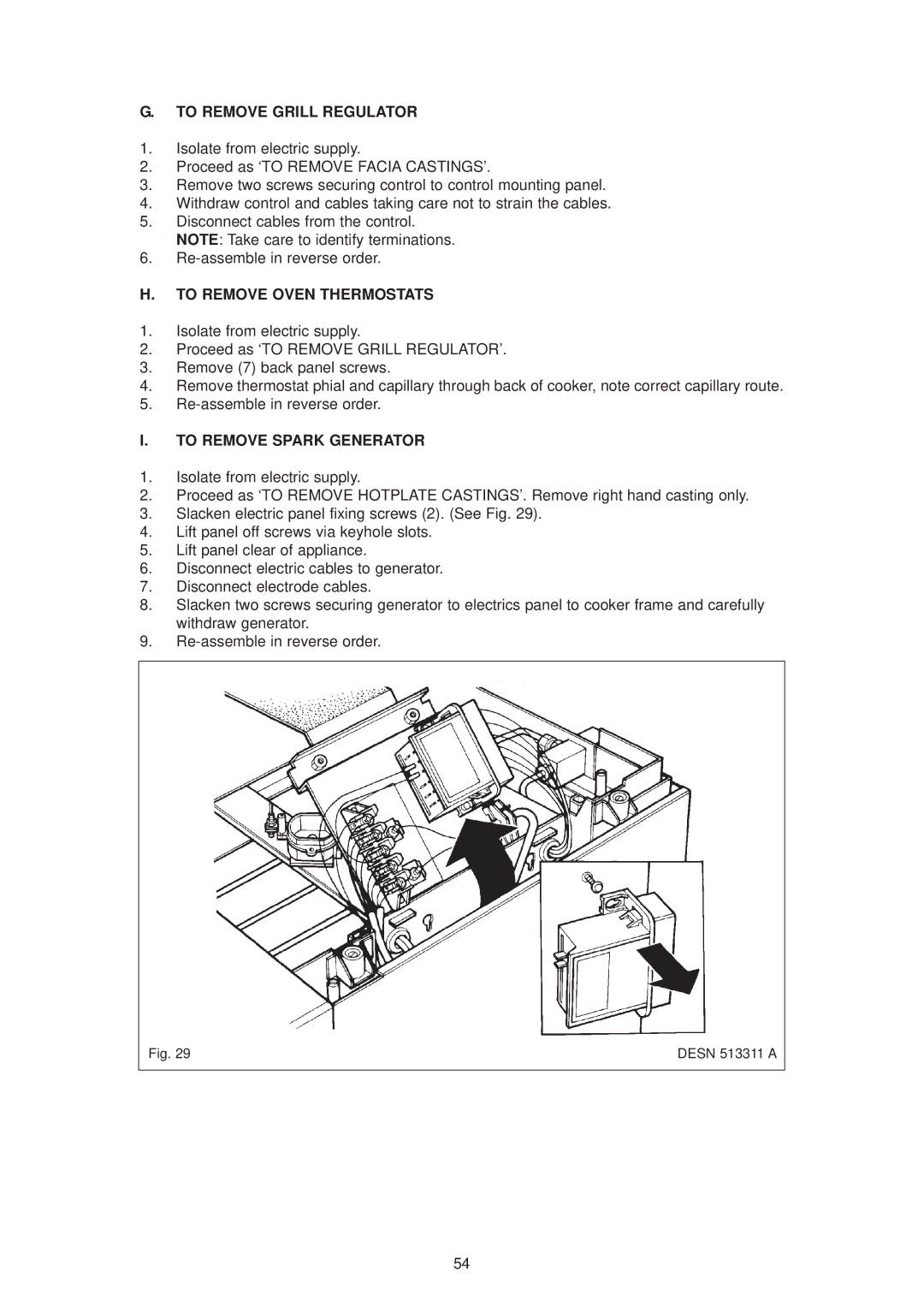 Aga Ranges dc6 owner manual To Remove Grill Regulator, To Remove Oven Thermostats, To Remove Spark Generator 