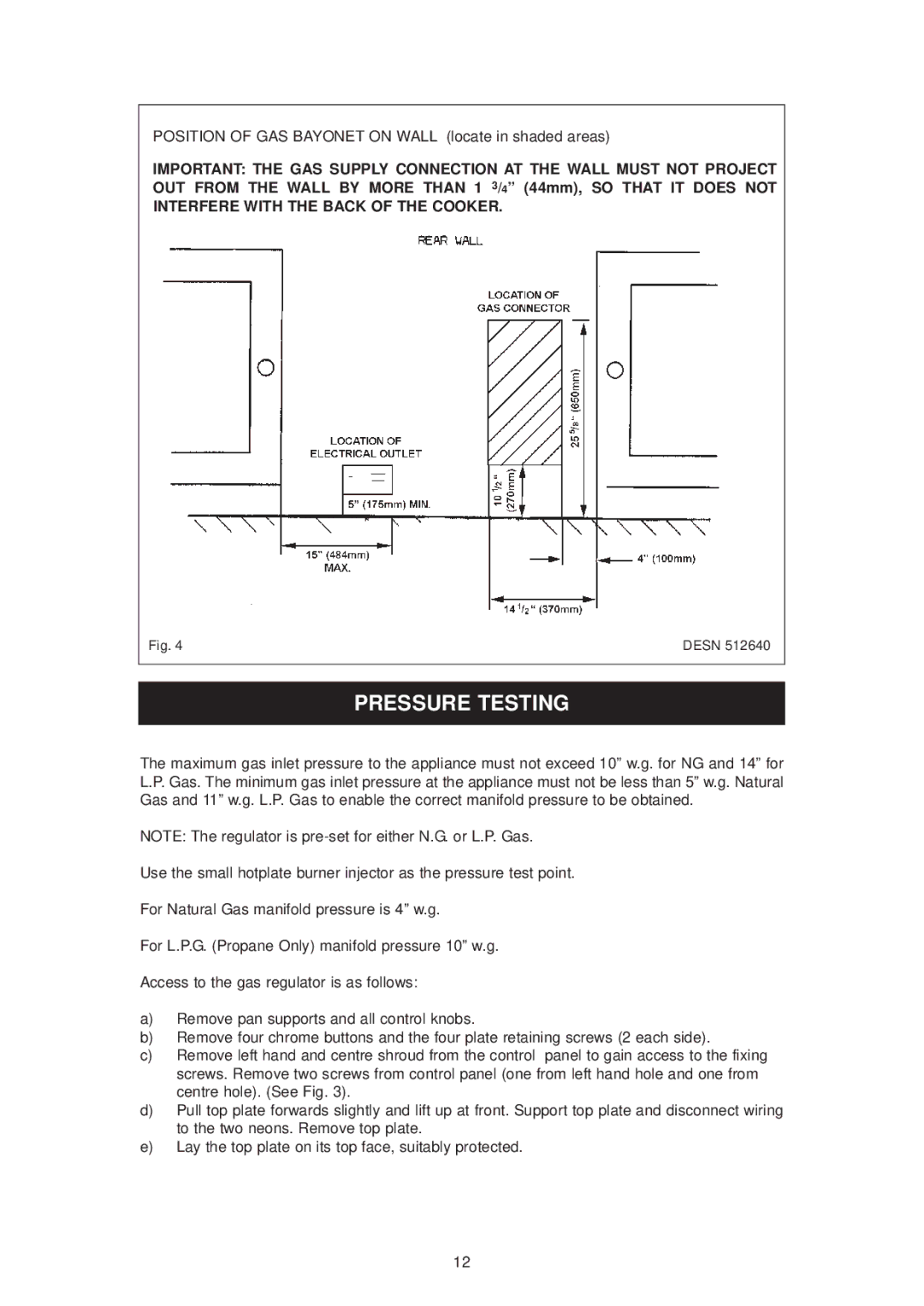 Aga Ranges dc6 owner manual Pressure Testing 