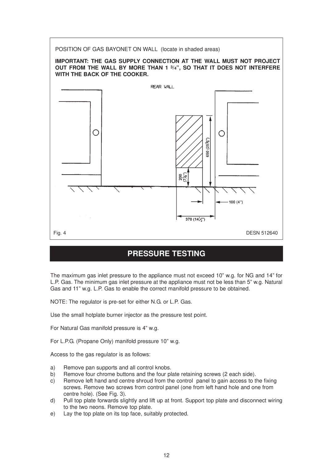 Aga Ranges dc6 owner manual Pressure Testing 