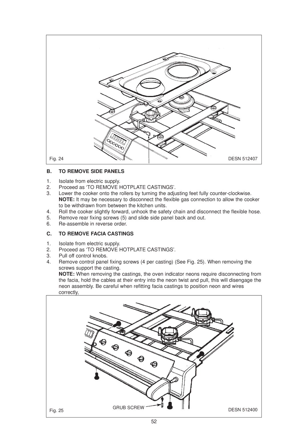 Aga Ranges dc6 owner manual To Remove Side Panels, To Remove Facia Castings 