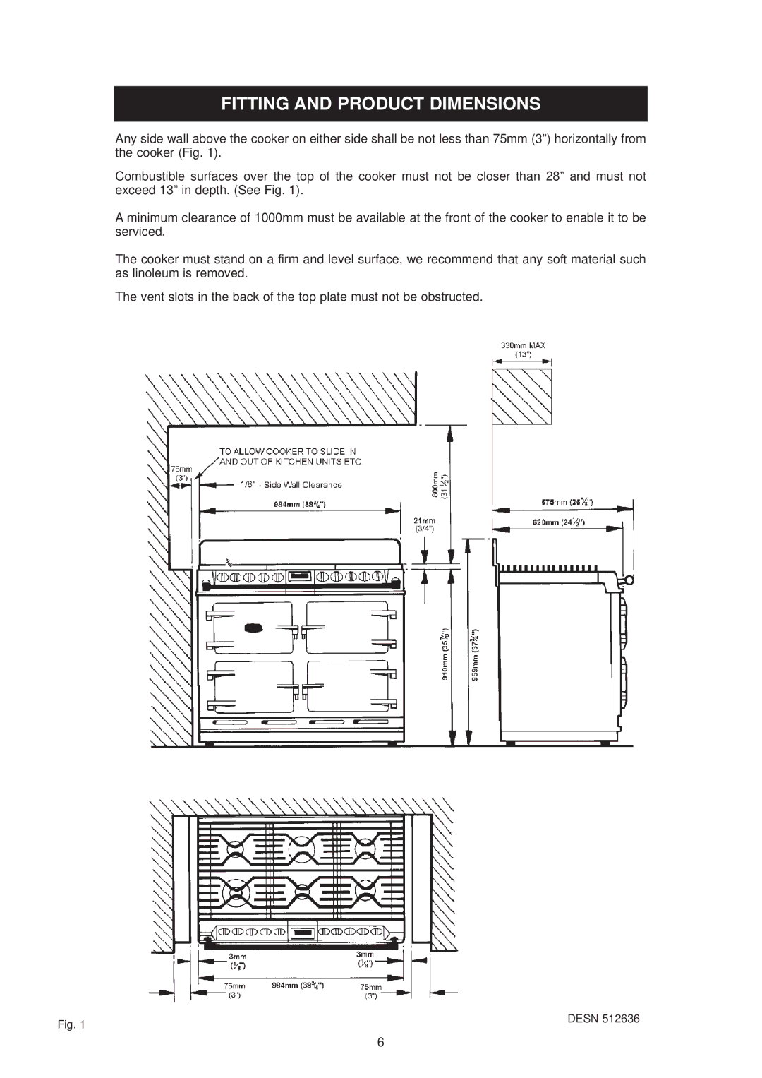 Aga Ranges dc6 owner manual Fitting and Product Dimensions 