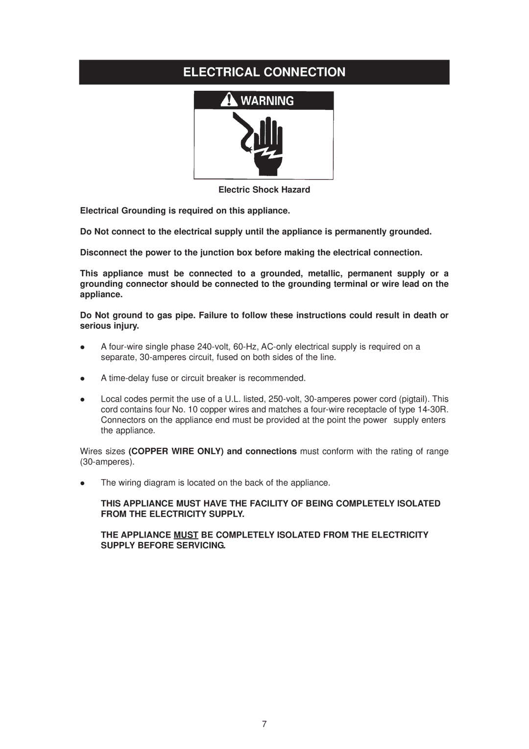 Aga Ranges dc6 owner manual Electrical Connection 