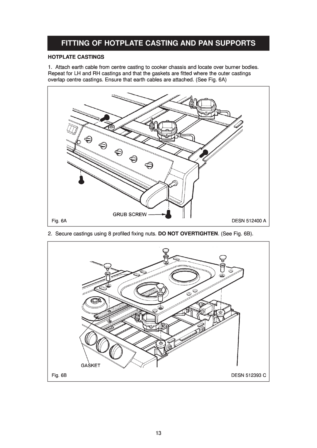 Aga Ranges dc6 owner manual Fitting Of Hotplate Casting And Pan Supports, Hotplate Castings 