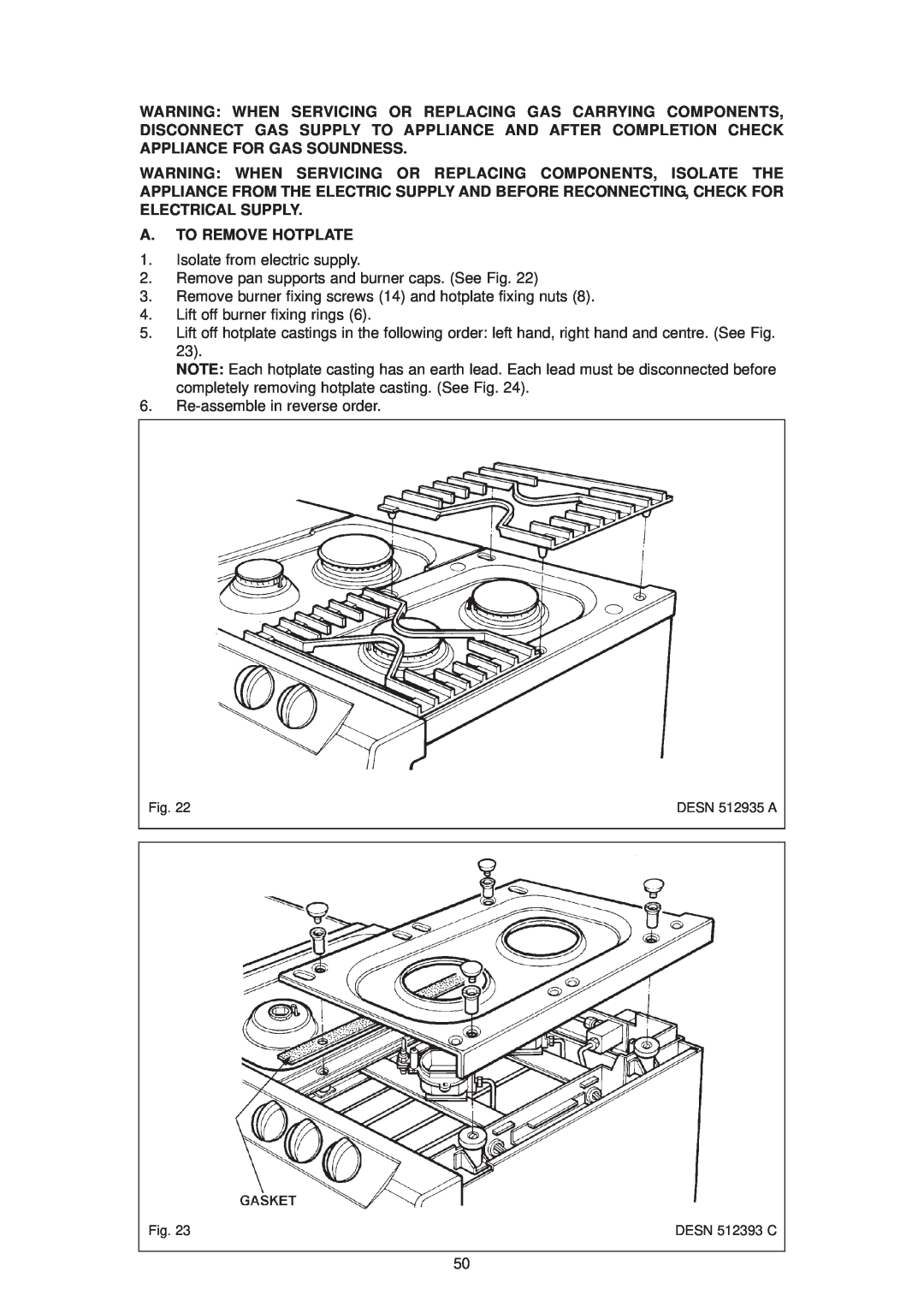 Aga Ranges dc6 owner manual A. To Remove Hotplate 