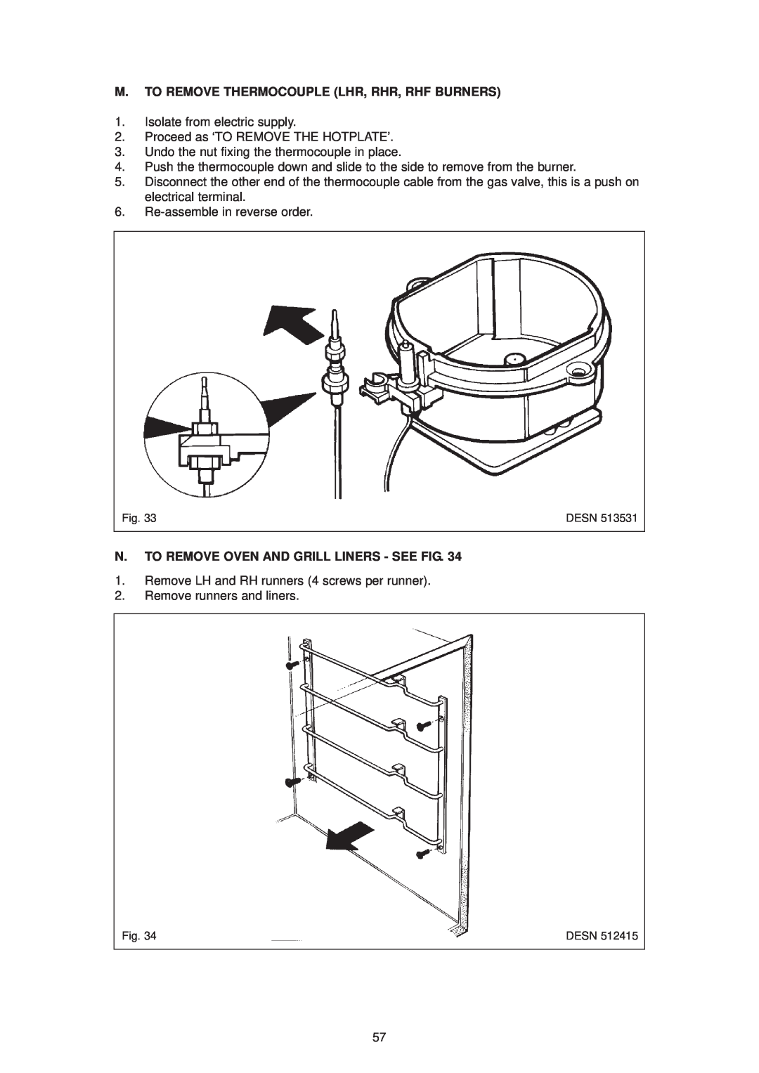 Aga Ranges dc6 owner manual M. To Remove Thermocouple Lhr, Rhr, Rhf Burners, N. To Remove Oven And Grill Liners - See Fig 