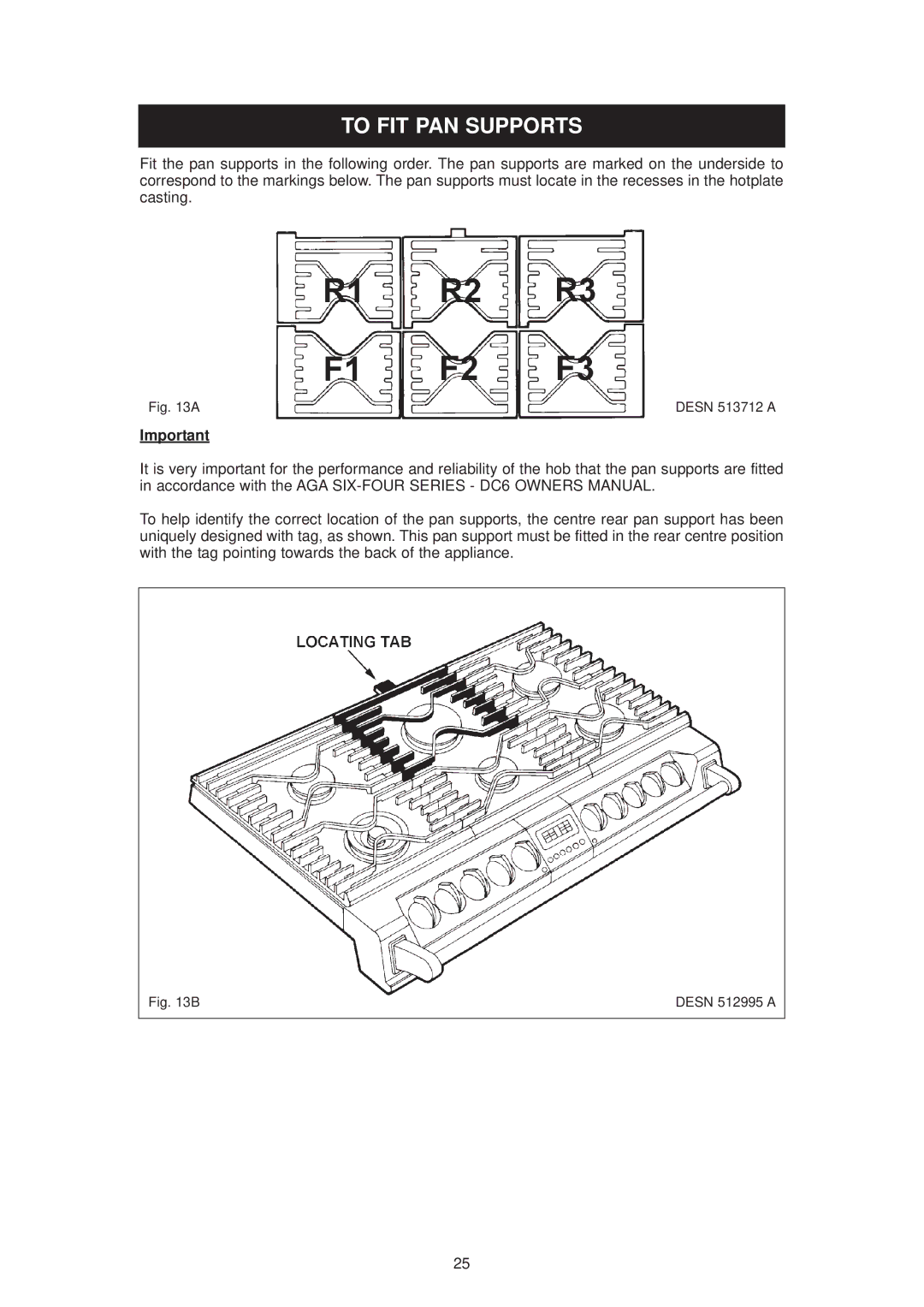 Aga Ranges DESN 512387 A owner manual To FIT PAN Supports 