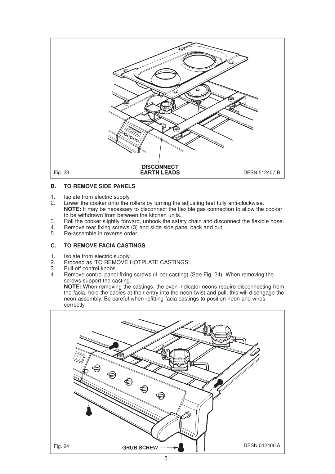 Aga Ranges DESN 512387 A owner manual To Remove Side Panels, To Remove Facia Castings 