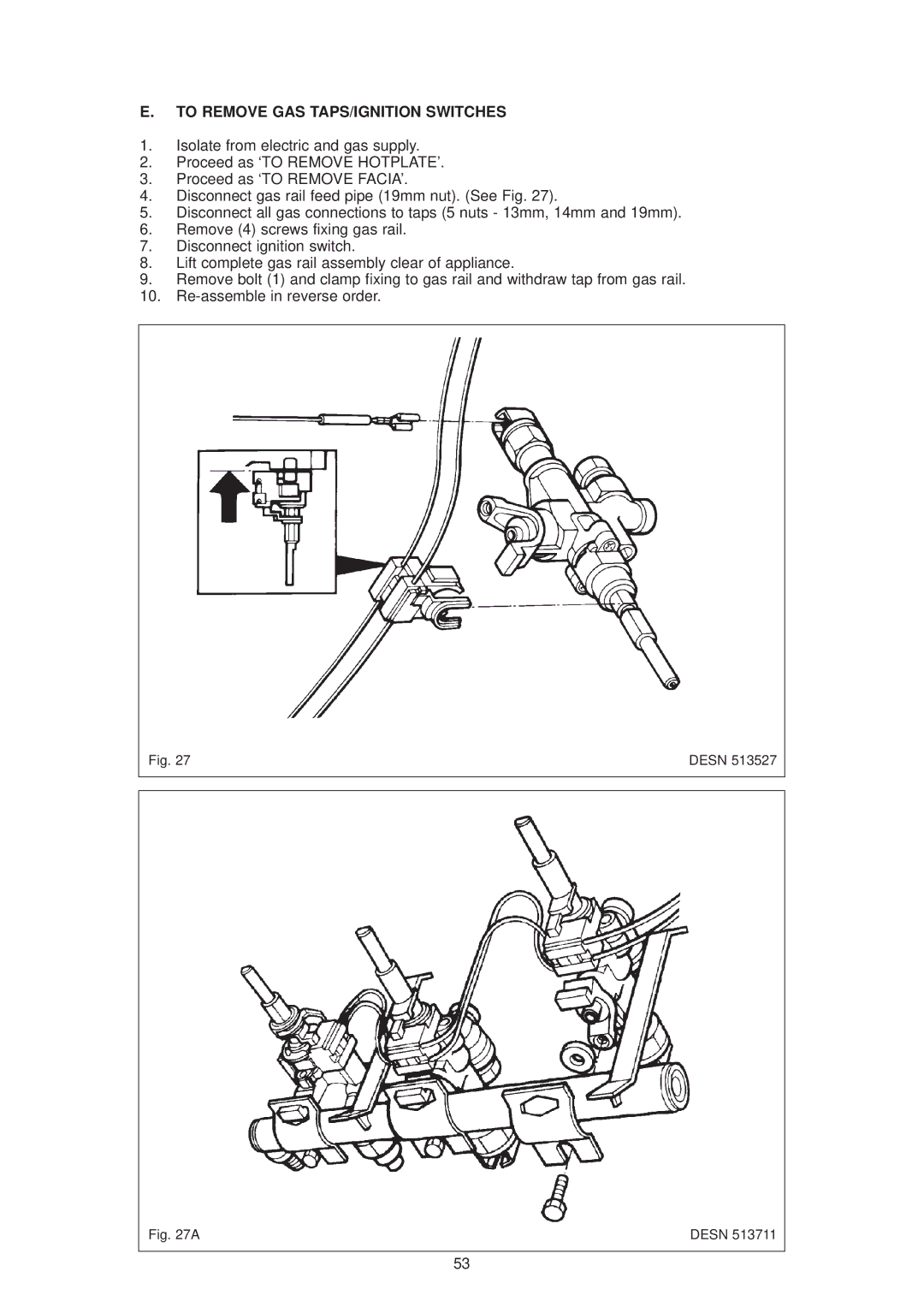 Aga Ranges DESN 512387 A owner manual To Remove GAS TAPS/IGNITION Switches 