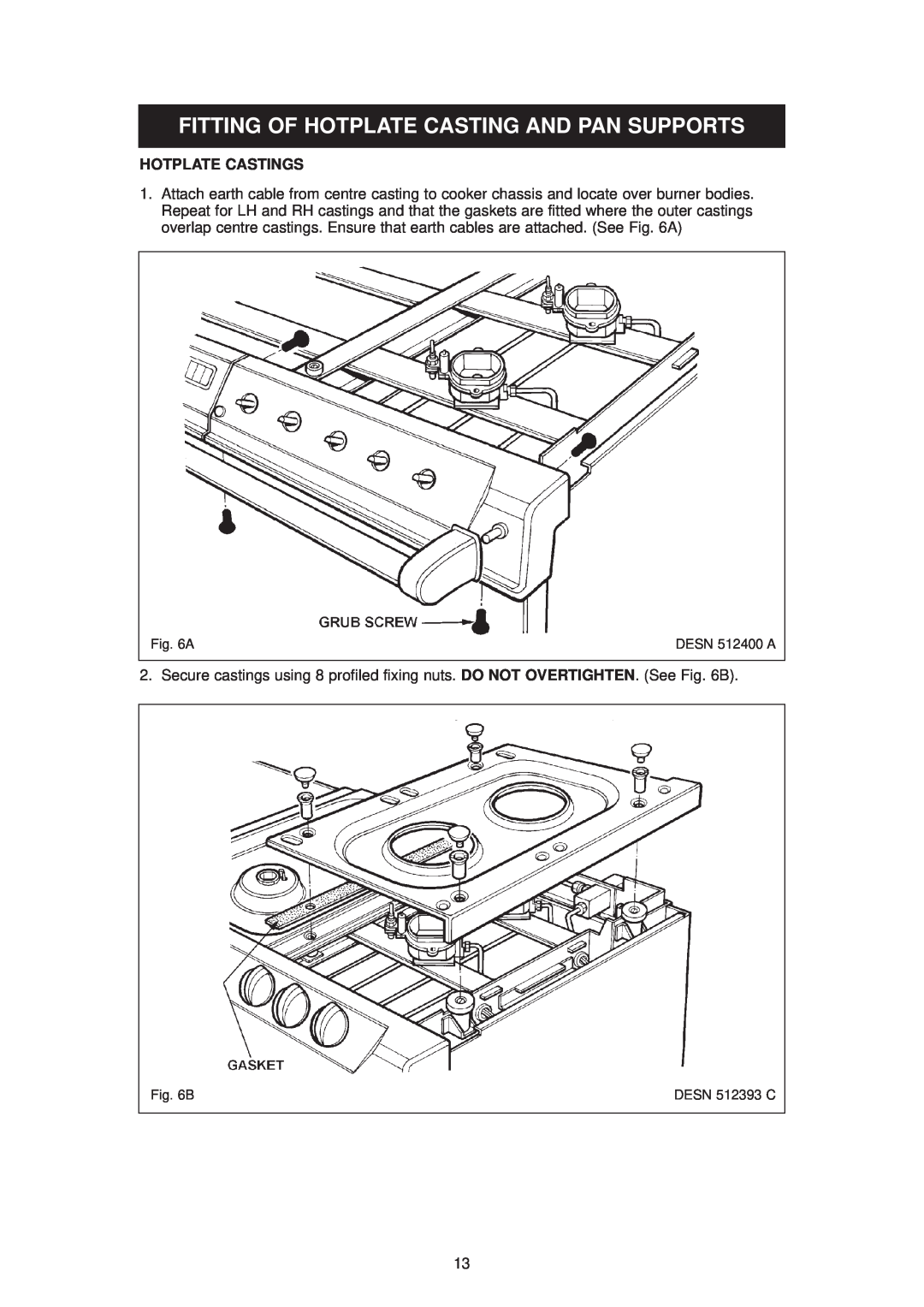 Aga Ranges DESN 512387 A owner manual Fitting Of Hotplate Casting And Pan Supports, Hotplate Castings 