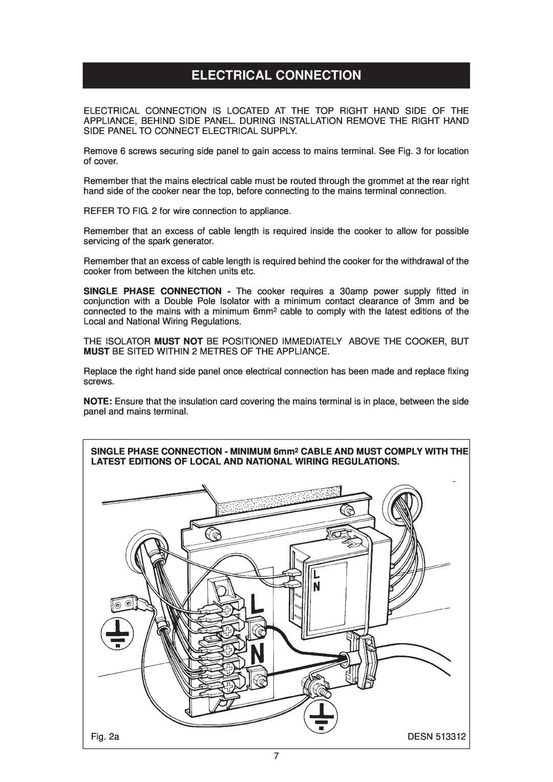 Aga Ranges DESN 512387 A owner manual Electrical Connection 