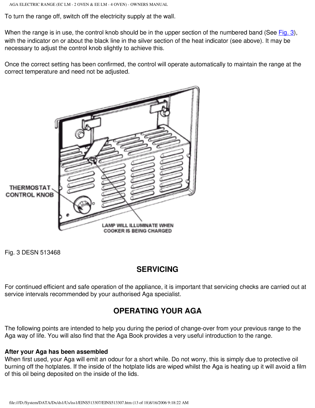 Aga Ranges EINS513307 owner manual Servicing, Operating Your AGA, After your Aga has been assembled 