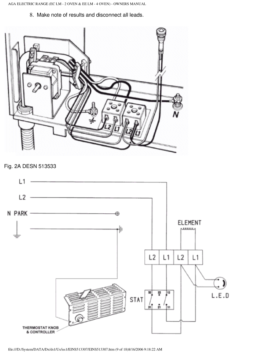 Aga Ranges EINS513307 owner manual Make note of results and disconnect all leads 