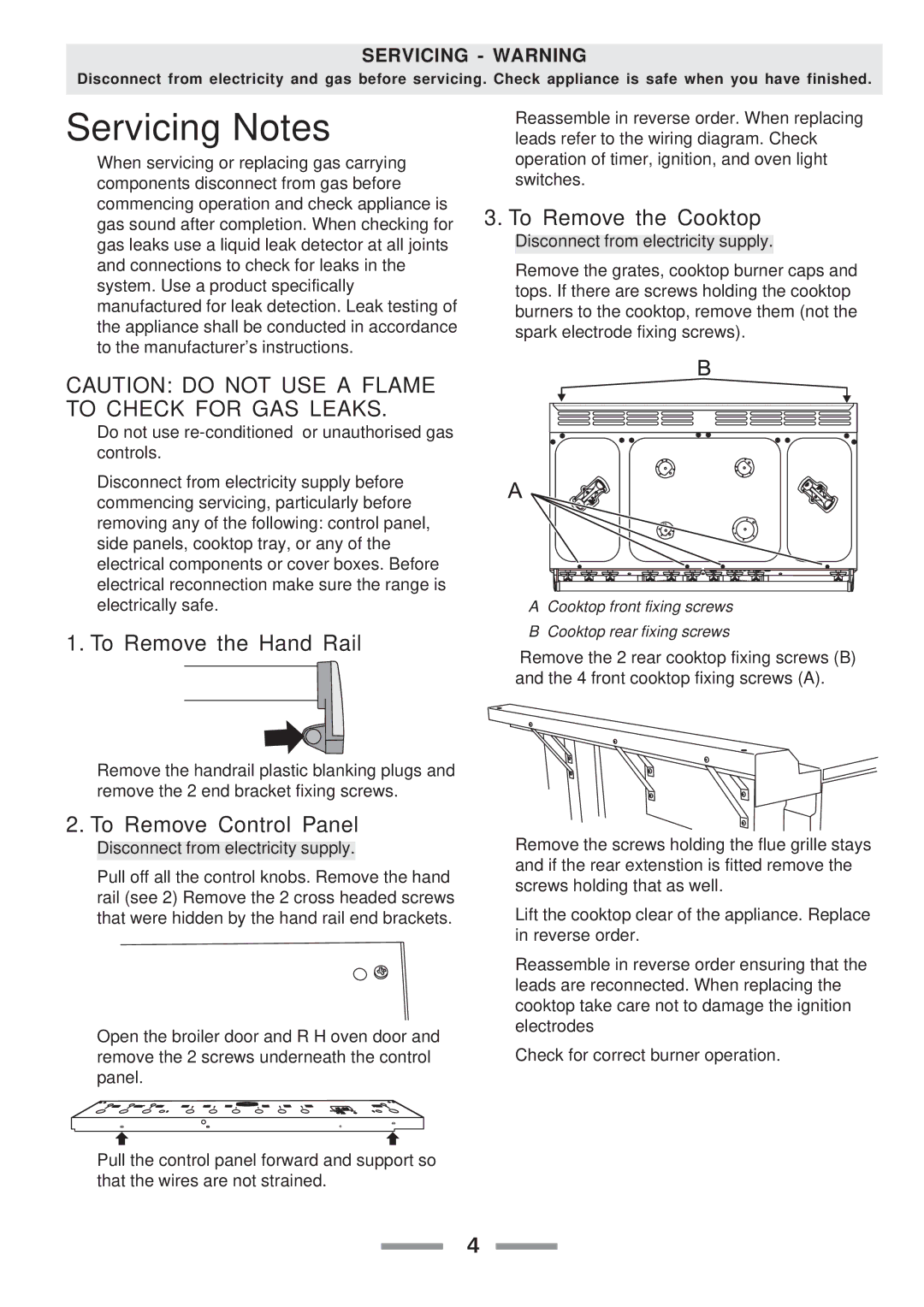 Aga Ranges F104010-01 manual Servicing Notes 