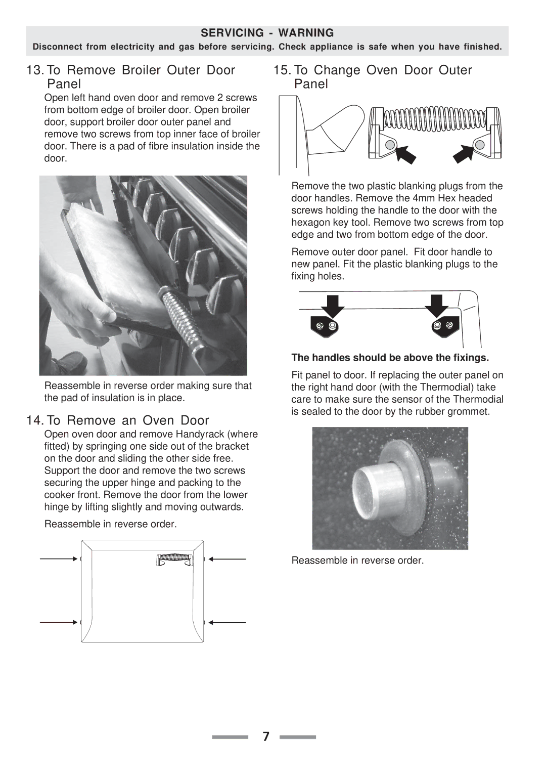 Aga Ranges F104010-01 manual Handles should be above the fixings 