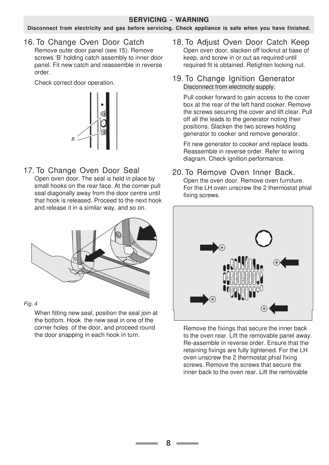 Aga Ranges F104010-01 manual To Change Oven Door Catch 