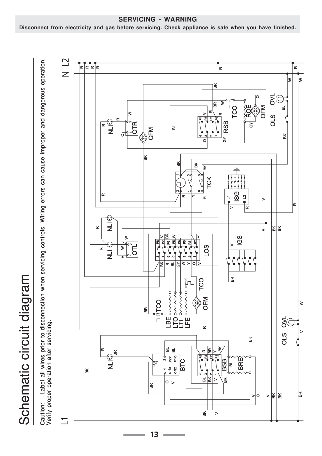 Aga Ranges F104010-01 manual Schematic circuit diagram, Servicing - Warning 
