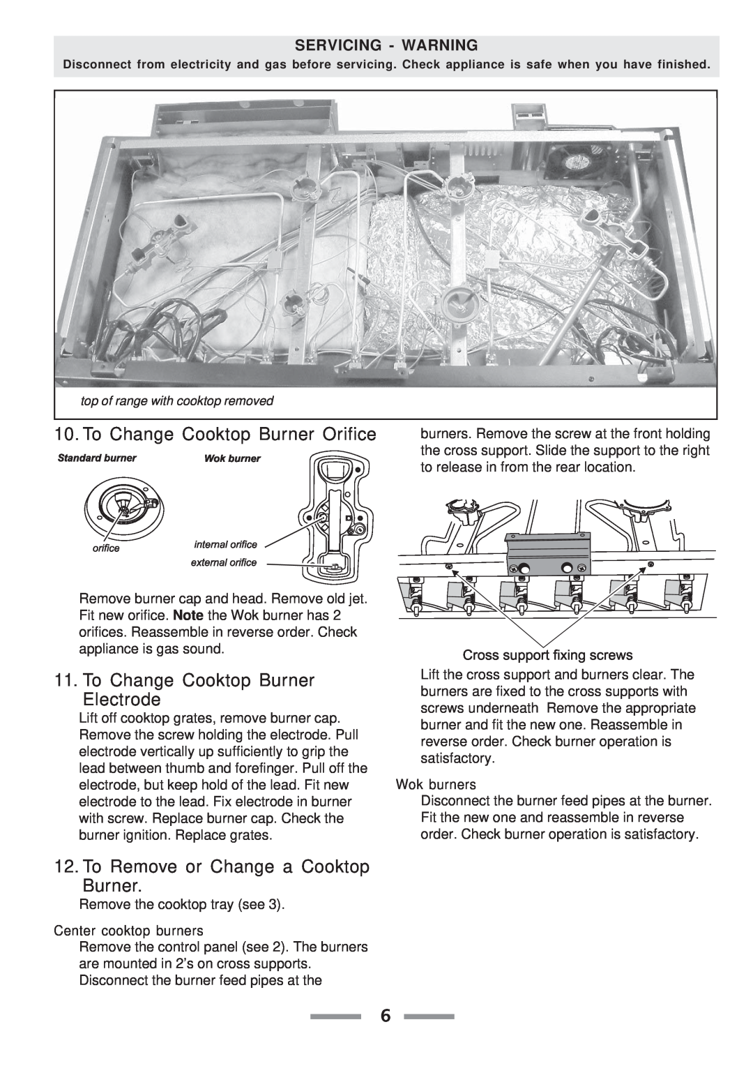 Aga Ranges F104010-01 manual To Change Cooktop Burner Orifice, To Change Cooktop Burner Electrode 
