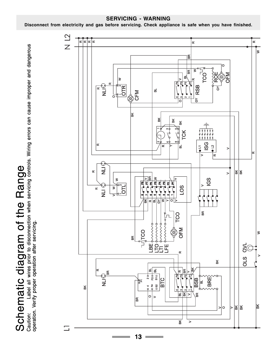 Aga Ranges F104650-01 diagram of the, Schematic, Servicing - Warning, wires prior to disconnection when, Caution Label all 