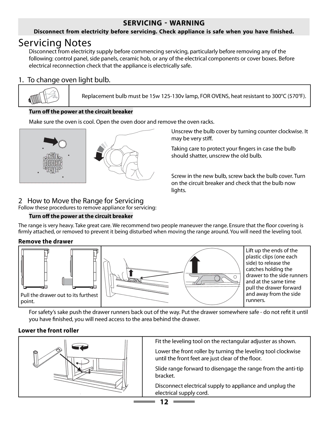 Aga Ranges F107411-01 manual Remove the drawer, Lower the front roller 