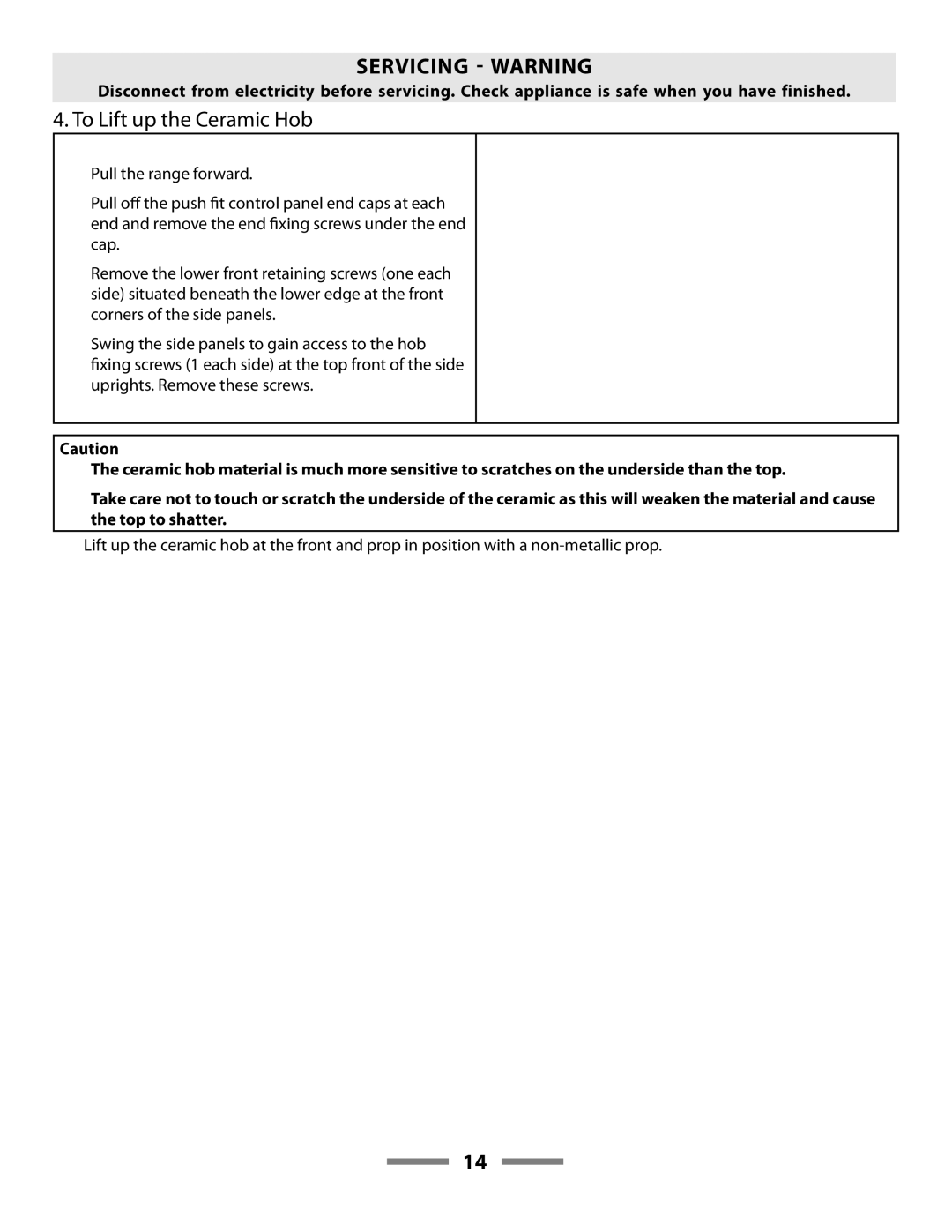 Aga Ranges F107411-01 manual To Lift up the Ceramic Hob 