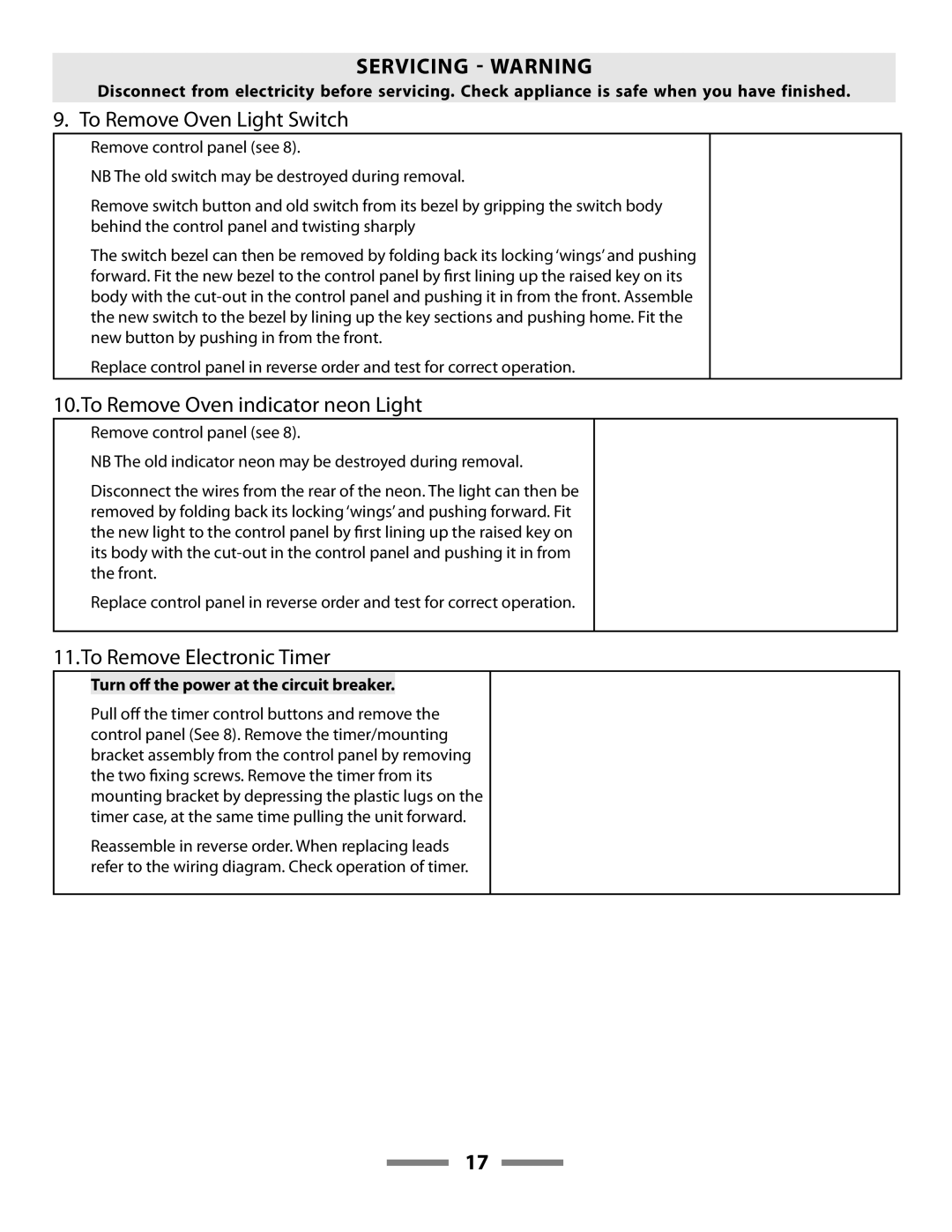 Aga Ranges F107411-01 manual To Remove Oven Light Switch 