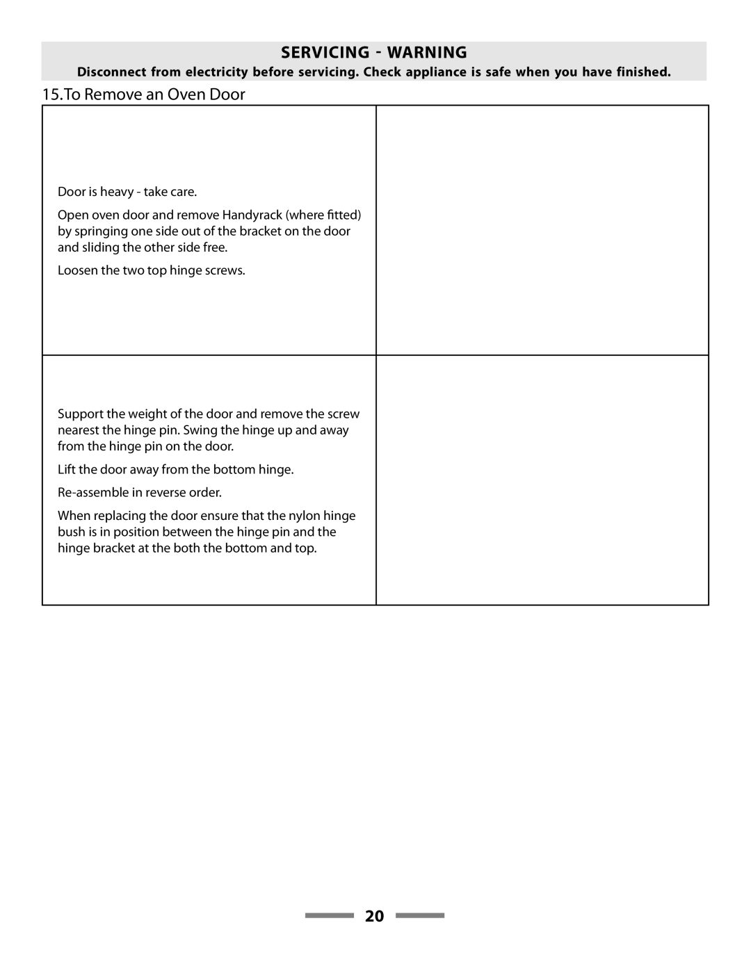 Aga Ranges F107411-01 manual To Remove an Oven Door 