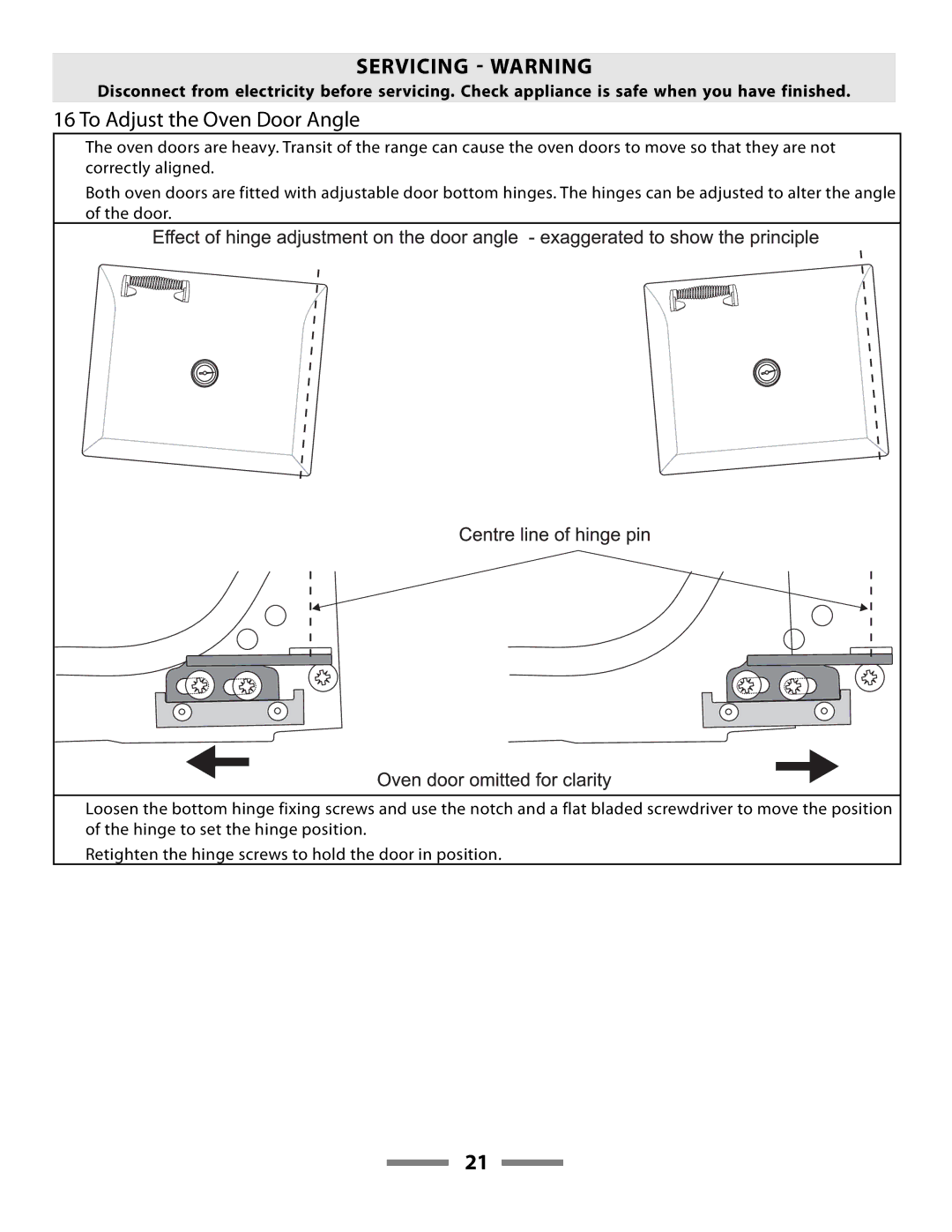 Aga Ranges F107411-01 manual To Adjust the Oven Door Angle 