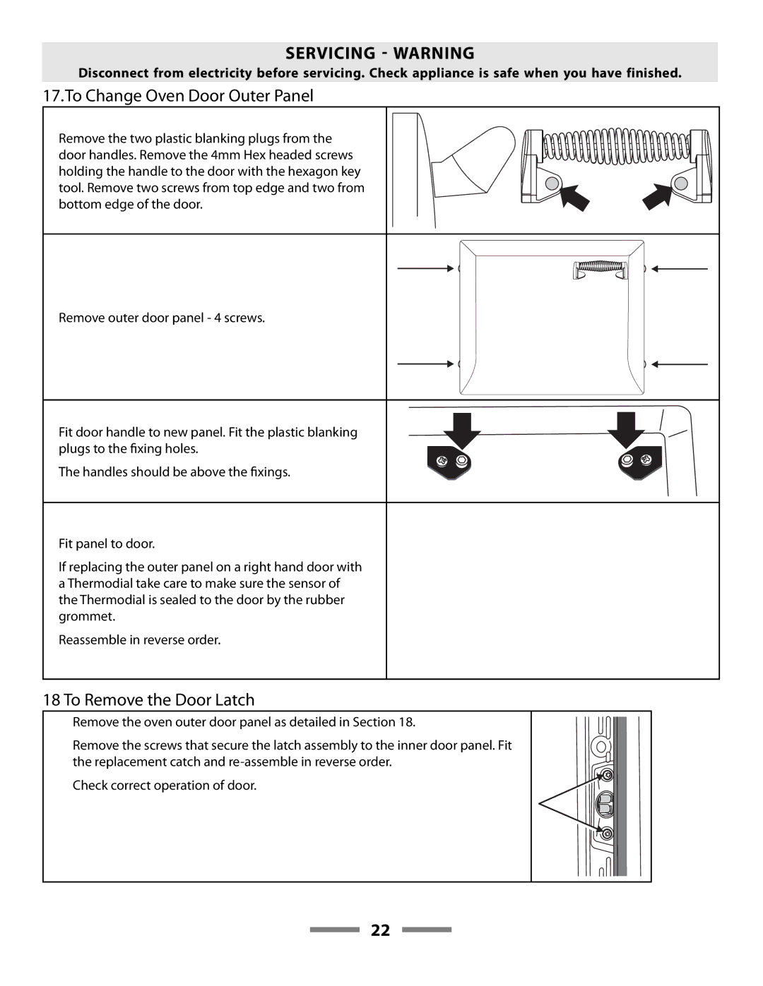 Aga Ranges F107411-01 manual To Change Oven Door Outer Panel 