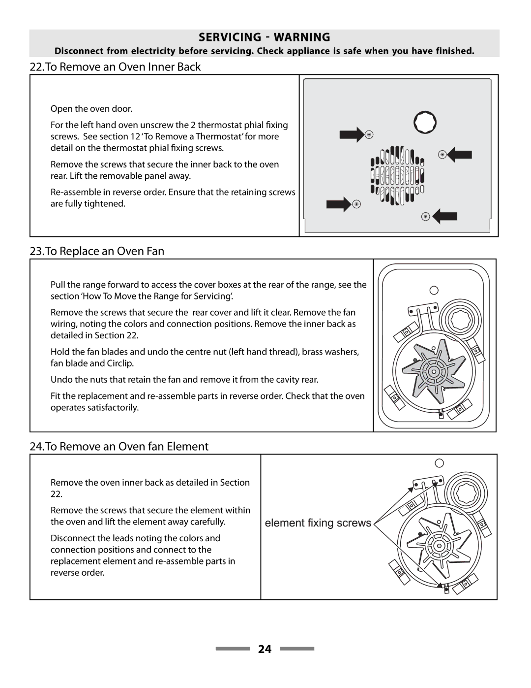 Aga Ranges F107411-01 manual Remove the oven inner back as detailed in Section 