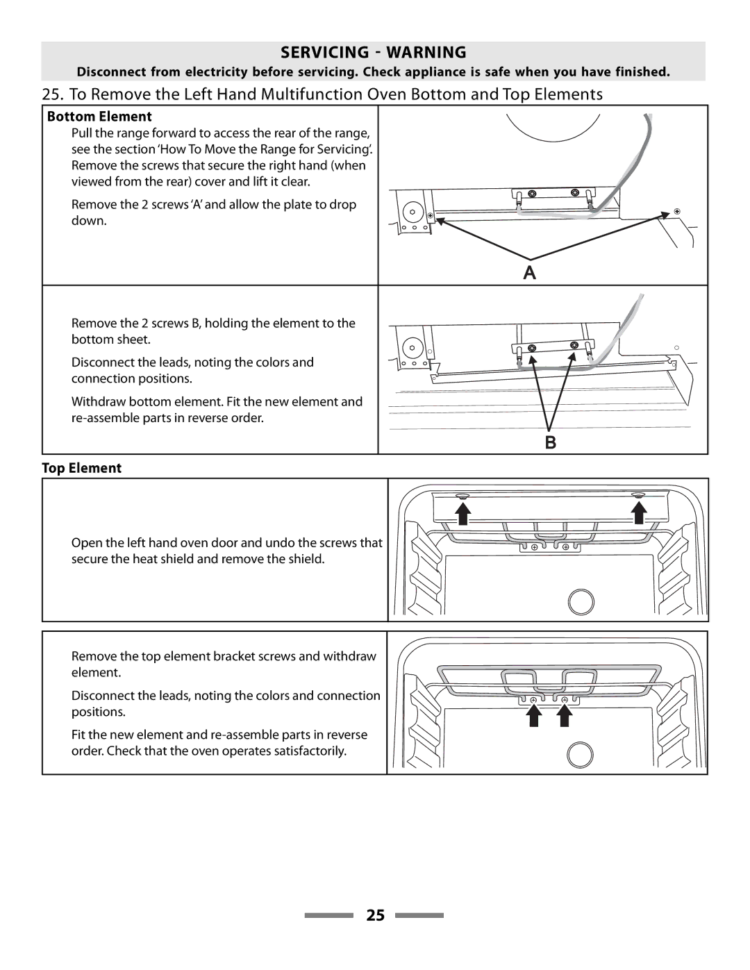 Aga Ranges F107411-01 manual Bottom Element, Top Element 