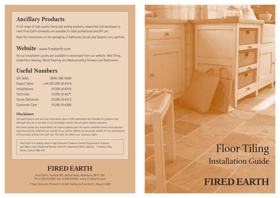 Aga Ranges Fired Earth specifications Floor Tiling, Installation Guide, Ancillary Products, Useful Numbers, Disclaimer 