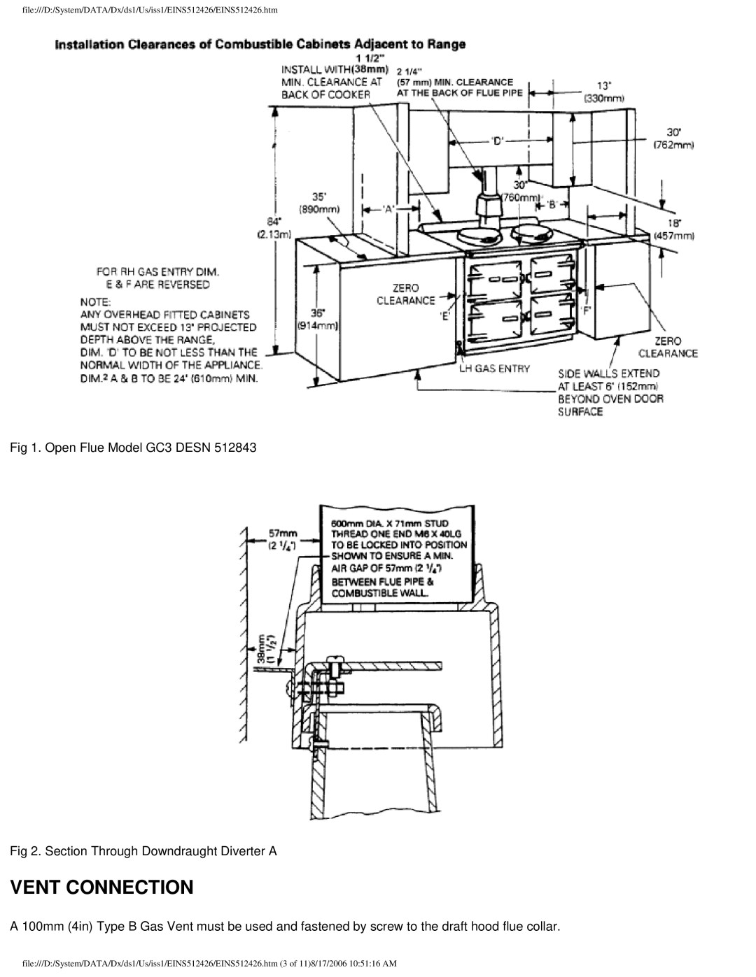 Aga Ranges GC 3 installation instructions Vent Connection 