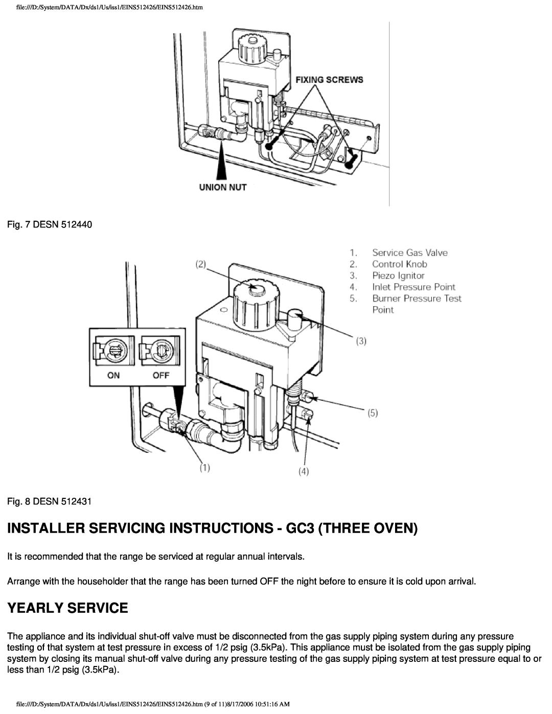 Aga Ranges GC 3 installation instructions INSTALLER SERVICING INSTRUCTIONS - GC3 THREE OVEN, Yearly Service 