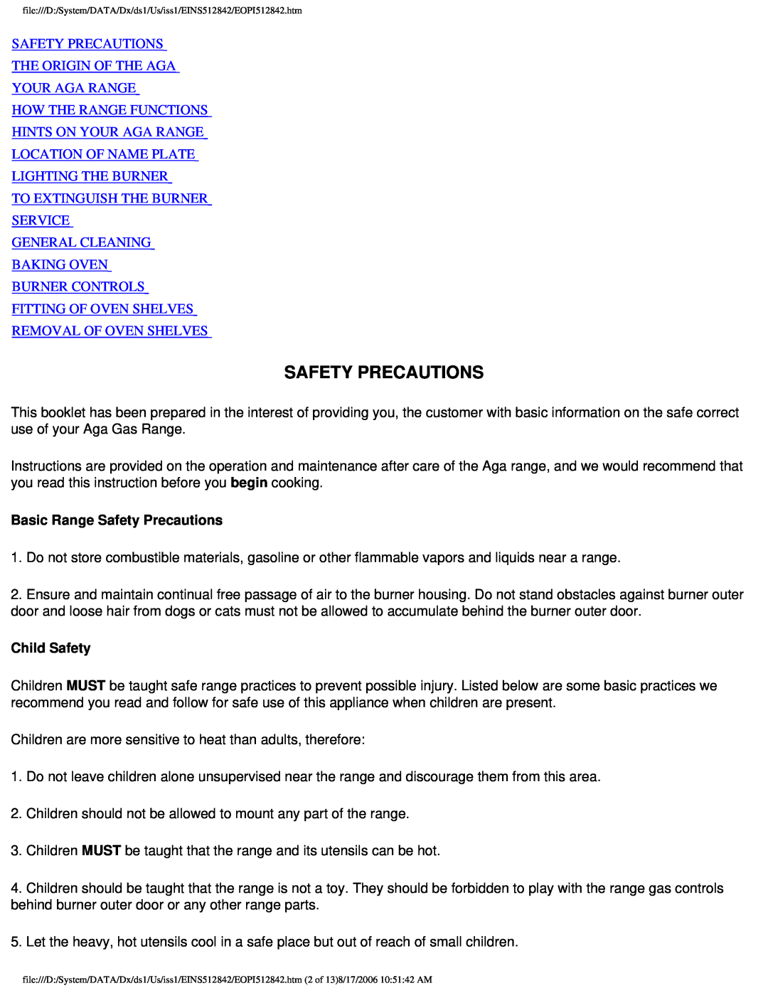 Aga Ranges GC3 Safety Precautions The Origin Of The Aga Your Aga Range, Basic Range Safety Precautions, Child Safety 